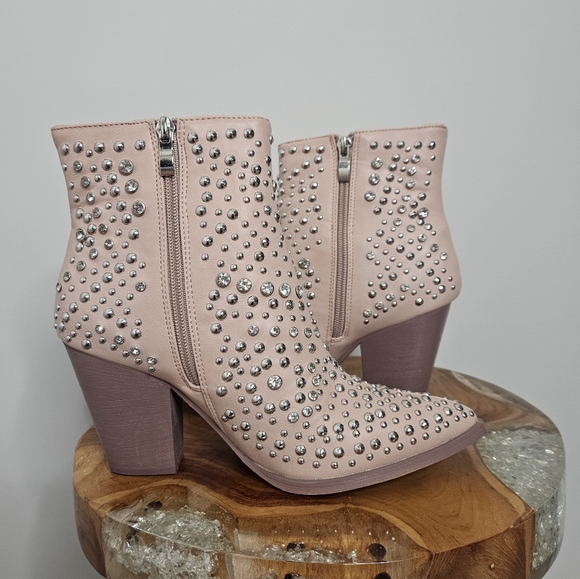 New Corkys Line Dance Blush Pink Studded Crystal Western Ankle Boots - Picture 6 of 8